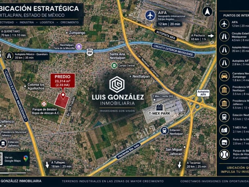 Terreno Industrial de 23,314 m² en Venta en Nextlalpan, Cerca de T – Mex Park y Aifa, 
